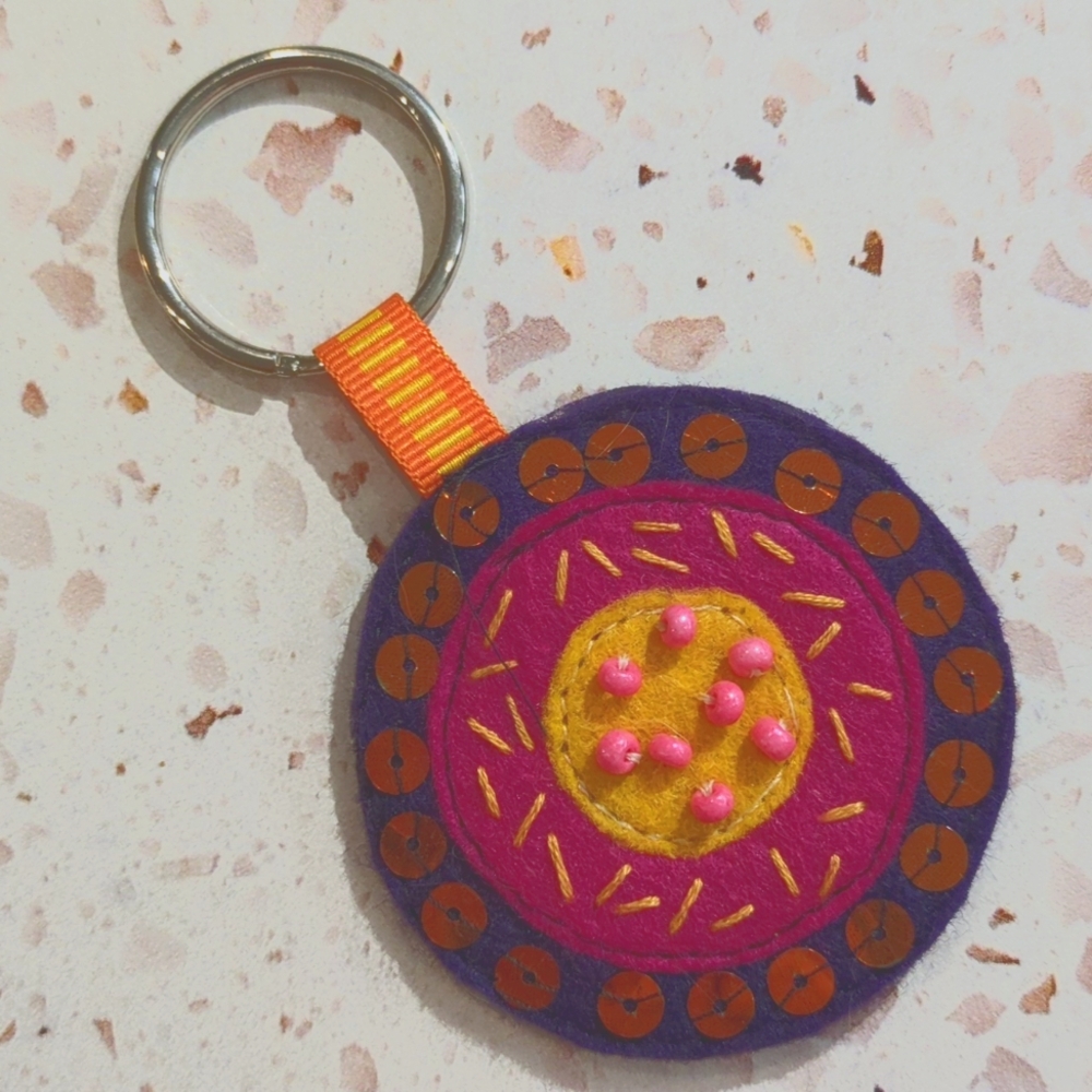 True Beauty Key Ring Handcrafted Felt Applique Ribbon Sequins Beads | New #7